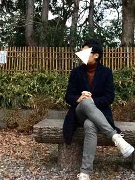 「オールスター」｜「アイテム（チェスターコート）」を使った、ケムマキさん（メンズ・172cm）の冬コーディネート