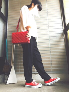 「EMODA」｜「アイテム（スラックス）」を使った、chisa…さん（レディース・147cm）の秋コーディネート