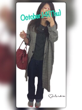 「アイテム（ボストンバッグ、レッド系）」を使った、miiiii426さん（レディース・156cm）の秋コーディネート