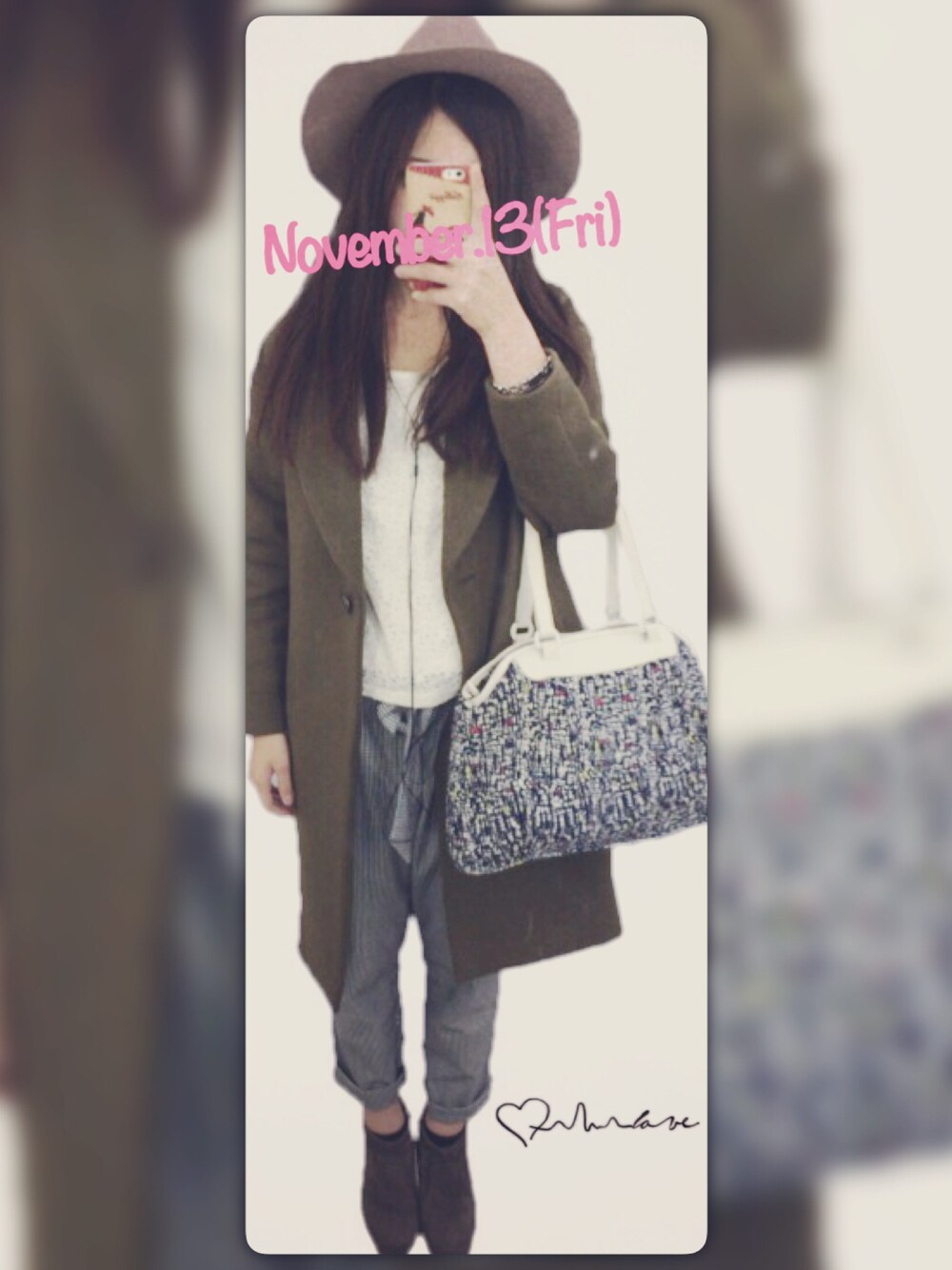 「hat、punk、Another Edition、明日は休み♡」｜「Another Editionのベーシックツバ広中折れHAT Ⅱ/ AE Basic ツバヒロナカオレHAT Ⅱ（ハット、ピンク系）」を使った、miiiii426さん（レディース・156cm）の秋コーディネートの1枚目の写真