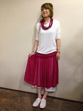 「PLEATS PLEASE（プリーツプリーズ）のアイテム（アクセサリー）」を使った、戸井田ひろみさん（メンズ・165cm）の夏コーディネート
