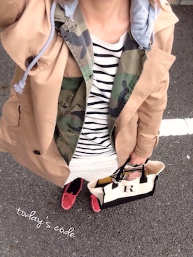 「ボーダーTシャツ」｜「アイテム（トレンチコート）」を使った、stem.teaさん（レディース・162cm）の春コーディネート