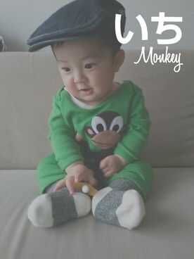 「アイテム（ママ＆ベビー、グリーン系）」を使った、いちさん（キッズ・70cm）の秋コーディネート