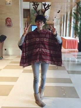 「アイテム（アンサンブル、レッド系）」を使った、桔猪さん（レディース・170cm）の冬コーディネート