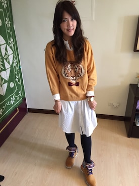 「NET（ネット）のアイテム（シャツワンピース）」を使った、Winnie C 🇹🇼さん（レディース・163cm）の冬コーディネート