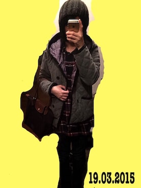 「チェックワンピース」｜「アイテム（ダウンジャケット/コート）」を使った、やさいさん（レディース・154cm）の春コーディネート