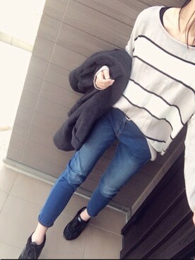 「ラフスタイル」｜「アイテム（ステンカラーコート）」を使った、おかかさん（レディース・161cm）の冬コーディネート