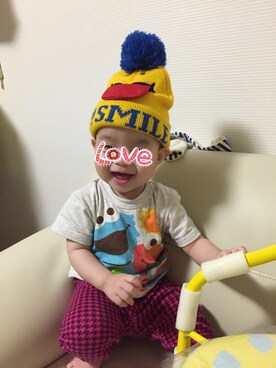 「チドリ柄」｜「アイテム（ニットキャップ/ビーニー）」を使った、りーくんさん（キッズ・80cm）の秋コーディネート