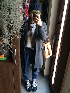 「おさげ」｜「アイテム（チェスターコート）」を使った、ashaさん（レディース・157cm）の冬コーディネート