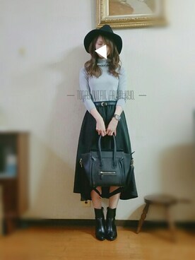 「ツバ広ハット」｜「アイテム（ブーティ）」を使った、kiyoさん（レディース・166cm）の秋コーディネート