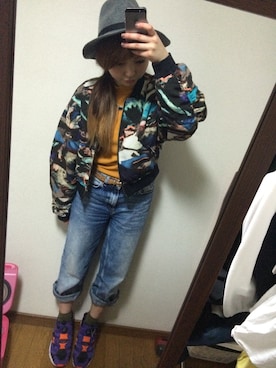 「MONKI（モンキ）のアイテム（ブルゾン）」を使った、minamiさん（レディース・155cm）の秋コーディネート