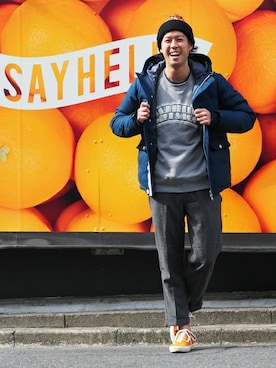 「BEAMS（ビームス）のアイテム（ダウンジャケット/コート）」を使った、SMILE NAKATSUKAさん（メンズ・175cm）の秋コーディネート
