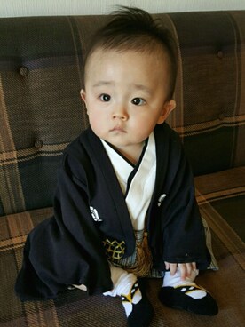 「アイテム（ロンパース、ブラック系）」を使った、SOUさん（キッズ・70cm）の春コーディネート