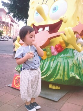 「アイテム（Tシャツ/カットソー、グレー系）」を使った、Fuanさん（キッズ・90cm）の夏コーディネート