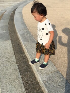 「Handmade（ハンドメイド）のアイテム（スカート、グリーン系）」を使った、Fuanさん（キッズ・90cm）の夏コーディネート