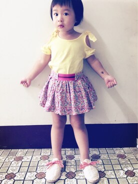 「ZARA（ザラ）のアイテム（その他シューズ、ベージュ系）」を使った、Fuanさん（キッズ・90cm）の夏コーディネート