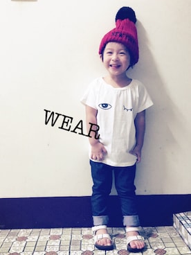 「😜のアイテム（Tシャツ/カットソー、ホワイト系）」を使った、Fuanさん（キッズ・90cm）の夏コーディネート
