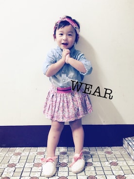 「koreaのアイテム（シャツ/ブラウス、ブルー系）」を使った、Fuanさん（キッズ・90cm）の夏コーディネート