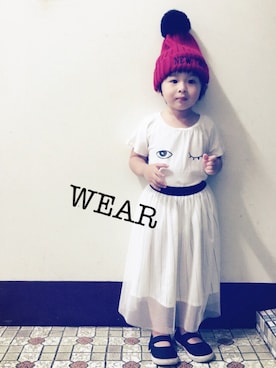 「😜のアイテム（Tシャツ/カットソー、ホワイト系）」を使った、Fuanさん（キッズ・90cm）の夏コーディネート