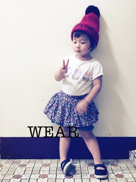 「Anny's lifeのアイテム（Tシャツ/カットソー、ホワイト系）」を使った、Fuanさん（キッズ・90cm）の夏コーディネート