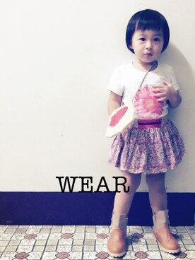 「🌺のアイテム（Tシャツ/カットソー、ホワイト系）」を使った、Fuanさん（キッズ・90cm）の夏コーディネート