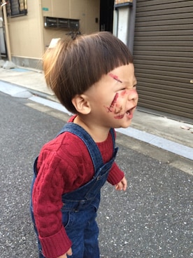 「ワインレッド」｜「アイテム（オールインワン・サロペット）」を使った、waoさん（キッズ・100cm）の秋コーディネート