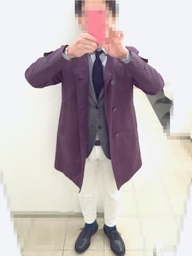 「MACKINTOSH PHILOSOPHY（ﾏｯｷﾝﾄｯｼｭ ﾌｨﾛｿﾌｨｰ）のアイテム（ステンカラーコート）」を使った、Hayakeeeenさん（メンズ・163cm）の冬コーディネート
