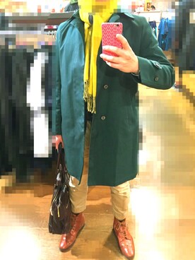 「MACKINTOSH PHILOSOPHY（ﾏｯｷﾝﾄｯｼｭ ﾌｨﾛｿﾌｨｰ）のアイテム（ステンカラーコート）」を使った、Hayakeeeenさん（メンズ・163cm）の冬コーディネート