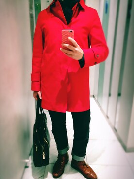 ブーツ ブラウン系 を使った 赤コート のメンズ人気ファッションコーディネート Wear