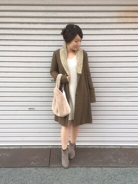 「シアタープロダクツ(THEATRE PRODUCTS)」｜「アイテム（チェスターコート）」を使った、a:mingさん（レディース・159cm）の冬コーディネート