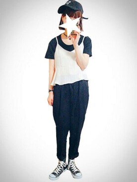 「アイテム（つなぎ/オールインワン、ベージュ系）」を使った、ナツミさん（レディース・158cm）の夏コーディネート