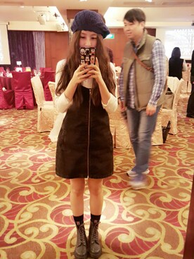 「Cute」｜「アイテム（ニットキャップ/ビーニー）」を使った、笑笑&笑笑媽媽さん（レディース・155cm）の春コーディネート