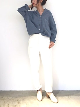 「ダンガリーシャツ」｜「アイテム（パンプス）」を使った、asami ogawaraさん（レディース・162cm）の春コーディネート