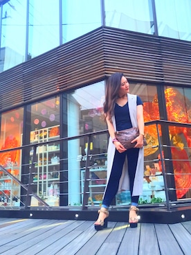 「JEANASIS（ジーナシス）のDENIMシルキースキニーパンツ/715842 （デニムパンツ）」を使った、y♡さん（レディース・160cm）の夏コーディネート