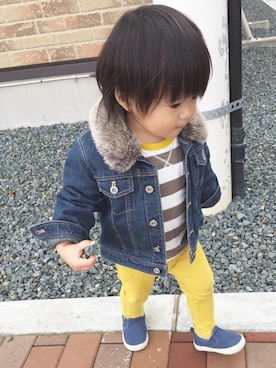 「COMME CA DU MODE（コムサデモード）のアイテム（デニムジャケット）」を使った、itsuki🌙さん（キッズ・80cm）の秋コーディネート
