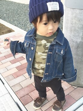 「COMME CA DU MODE（コムサデモード）のアイテム（デニムジャケット）」を使った、itsuki🌙さん（キッズ・80cm）の秋コーディネート