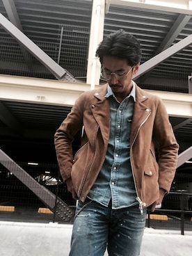 「Polo Ralph Lauren」｜「アイテム（ライダースジャケット）」を使った、senzuiさん（メンズ・172cm）の冬コーディネート