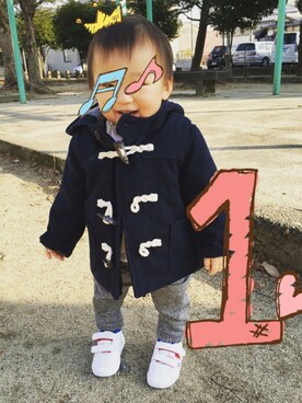 「1歳児」｜「アイテム（ダウンジャケット/コート）」を使った、wappy!!さん（キッズ・80cm）の秋コーディネート