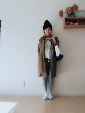 「アイテム（ニットキャップ/ビーニー、ブルー系）」を使った、aiさん（レディース・152cm）の秋コーディネート
