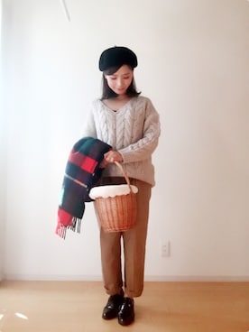 「SLOBE IENA（スローブイエナ）の3GG Vネックケーブルニット◆（ニット/セーター）」を使った、aiさん（レディース・152cm）の秋コーディネート