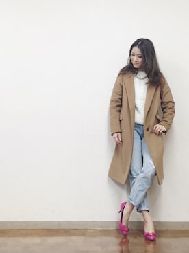 「定番」｜「アイテム（チェスターコート）」を使った、yoshimiさん（レディース・156cm）の秋コーディネート