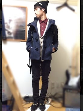 「STUDIOUS（ステュディオス）のアイテム（ダッフルコート）」を使った、田崎さん（メンズ・164cm）の冬コーディネート