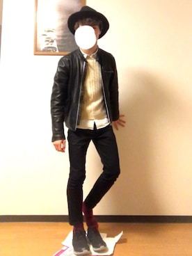「SCALA（スカラ）のアイテム（帽子）」を使った、田崎さん（メンズ・163cm）の秋コーディネート