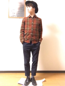 「SCALA（スカラ）のアイテム（帽子）」を使った、田崎さん（メンズ・163cm）の秋コーディネート