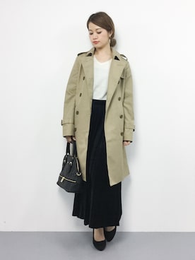 「ベロアスカート」｜「アイテム（トレンチコート）」を使った、isaさん（レディース・155cm）の秋コーディネート