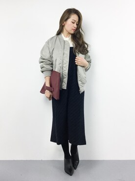「エプロンワンピース」｜「アイテム（ジャケット/アウター）」を使った、isaさん（レディース・155cm）の秋コーディネート
