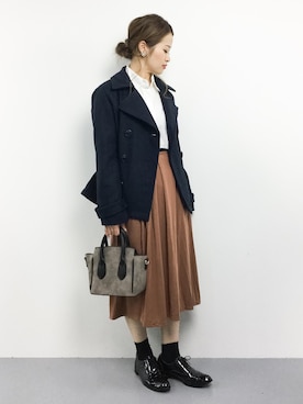 「オックスフォードシューズ」｜「アイテム（ピーコート）」を使った、isaさん（レディース・155cm）の秋コーディネート