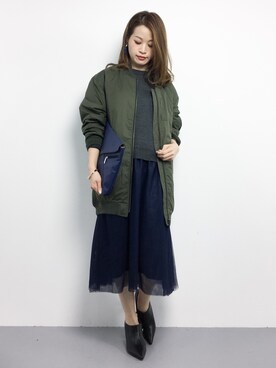 「ドッキングワンピ」｜「アイテム（MA-1）」を使った、isaさん（レディース・155cm）の秋コーディネート