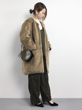 「ラウンドバッグ」｜「アイテム（ジャケット/アウター）」を使った、isaさん（レディース・155cm）の秋コーディネート