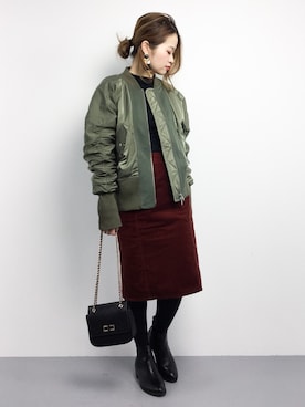 「OSMOSIS（オズモーシス）のアイテム（ブルゾン）」を使った、isaさん（レディース・155cm）の秋コーディネート